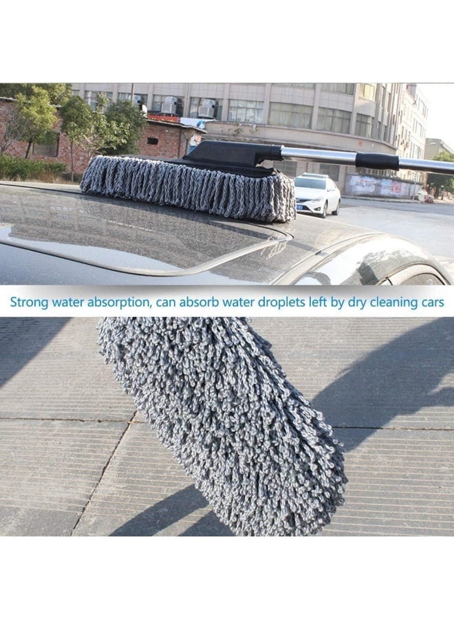 فرشاة غسيل السيارات مع ممسحة ومقبض تلسكوبي، مصنوعة من ألياف دقيقة ناعمة مقاومة للخدش، رأس قابل للإزالة، أداة تنظيف داخلية وخارجية للسيارات، للعناية المنزلية والتفاصيل، قابلة للتمديد من 70 سم إلى 85 سم - Image 3